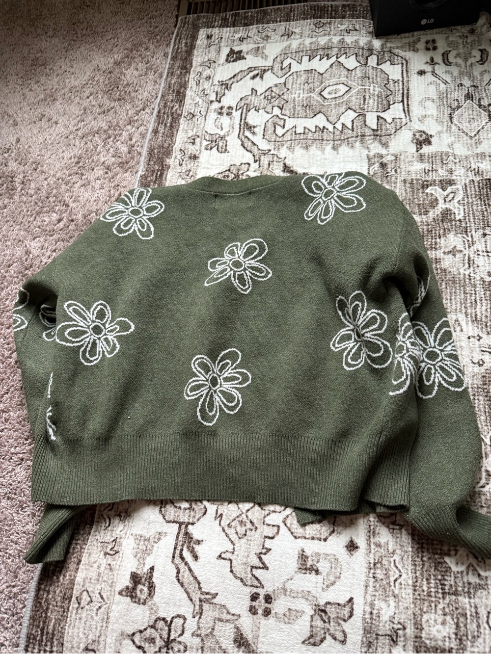 Olive Green Floral Knit Cardigan - Picture 4 of 4